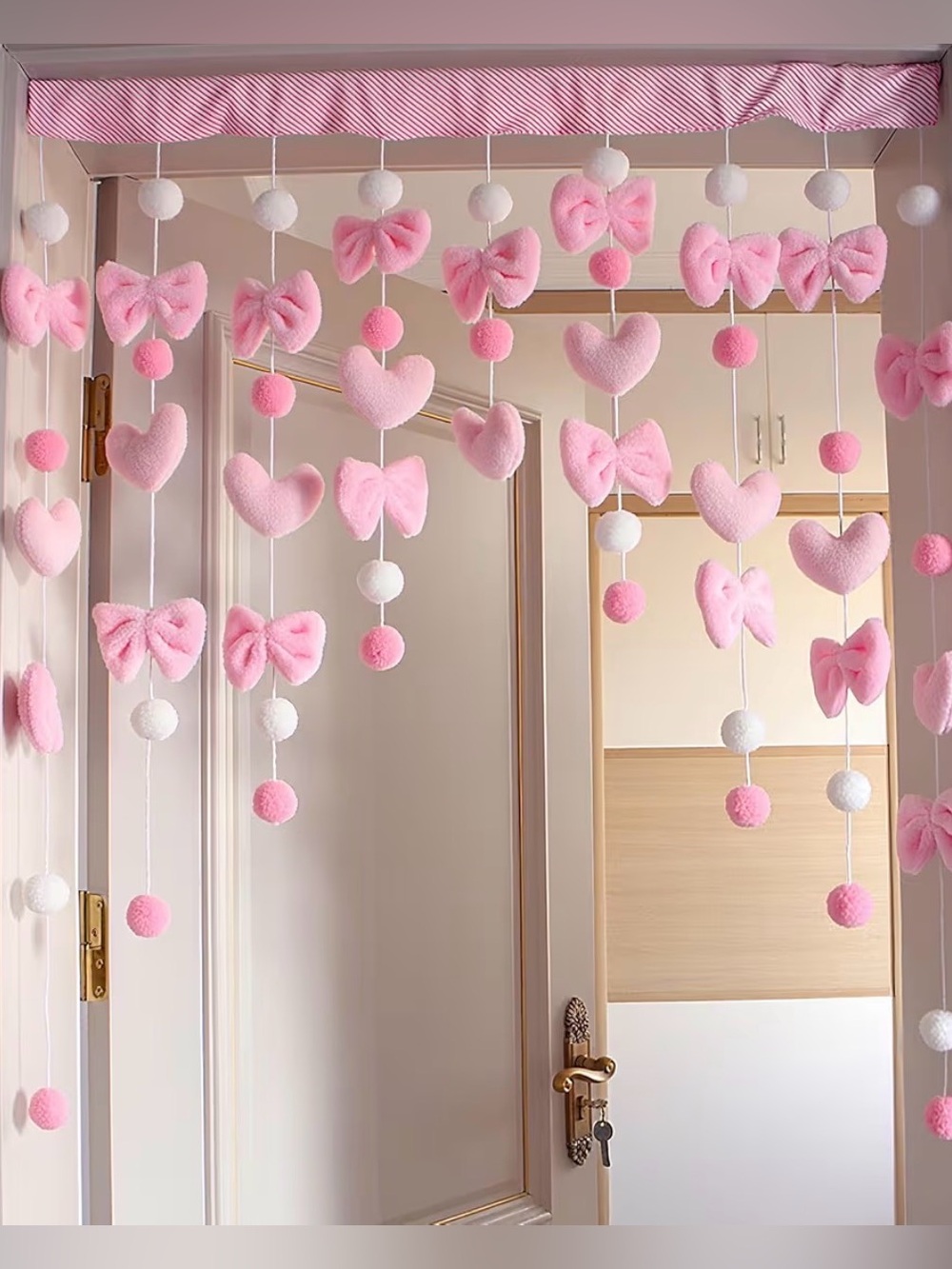 Cute Plush Curtain Self-Adhesive Pink Bow Heart Kawaii Curtain decor NEW